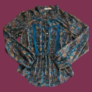 BEAUTIFUL "LOVE SQUARED"  WOMEN'S PAISLEY POET BLOUSE WITH BALLOON SLEEVES SZ. M